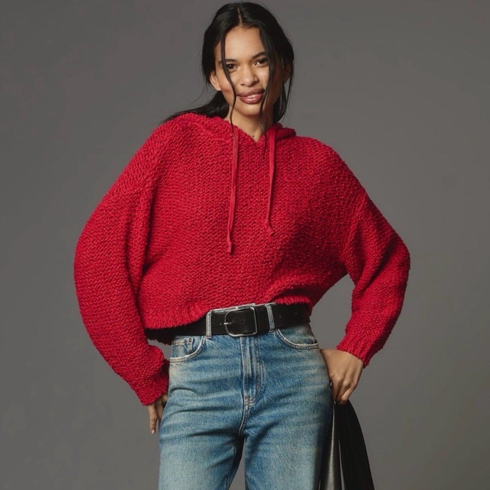 Pilcro Sailcloth Hooded Open Knit Sweater | Raspberry Color | XS - Oversized Fit